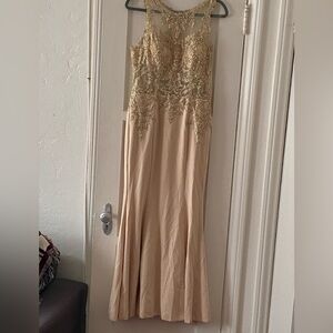 Fiesta Fashion Sexy Elegant Beaded Gold Lace Special Occasions Sz L Gown Dress!